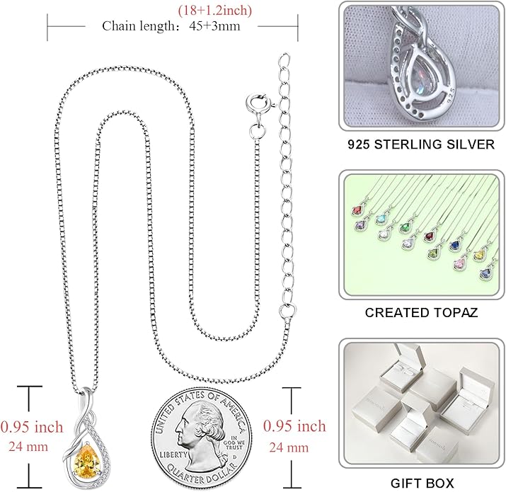 STARCHENIE Infinity Teardrop Pendant Necklace for Women 925 Sterling Silver Birthstone Jewelry