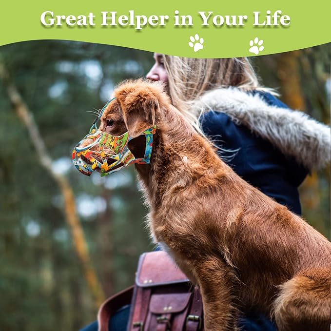 Dog Muzzle, Printed Basket Muzzle for Small Medium Large Dogs Dachshund, Beagle, German Shepherd, Breathable Pet Muzzles to Prevent Biting Chewing Scavenging, Allows Panting and Drinking-PurrikoPets