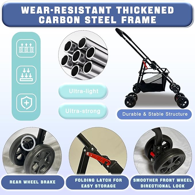 4 Wheels Pet Stroller 4 in 1 Pet Stroller with Detachable Carrier for Small & Medium Dogs Cats up to 55 lbs Easy-Folding Travel Dog Wagon with Car Seat Breathable Mesh,Blue Cartoon-PurrikoPets