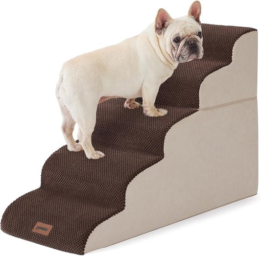 Dog Stairs for High Beds - Pet Stairs Ramp for Couch, 35D Foam Dog Steps for Small to Large Pets, with Non-Slip Bottom Brown, 5 Steps-PurrikoPets