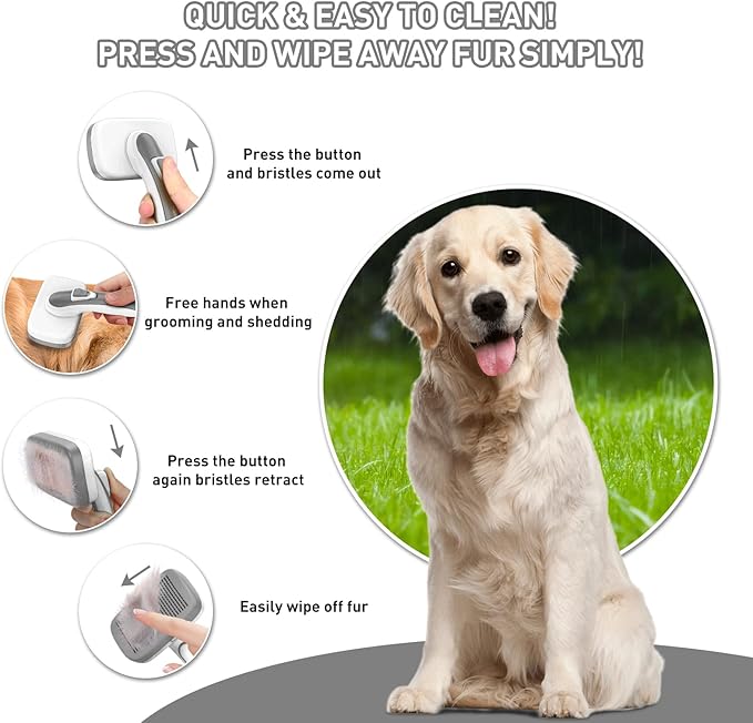 Dogs Cats Self Cleaning Slicker Brush for Shedding & Grooming Any Breed of Pets, Remove Loose Undercoat Knots Mats Tangled Hair for Small Medium Large Animal With Long Short Fur Length-Grey-PurrikoPets