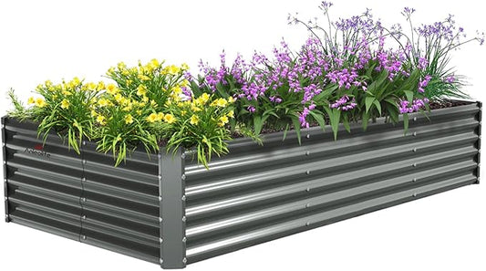 A ANLEOLIFE 8X4X1.5 ft Galvanized Raised Garden Beds Outdoor, Rectangular Metal Planter Box for Planting Vegetables Flowers Herb, Anti-Rust & Easy-Setup, Quartz Grey-PurrikoPets