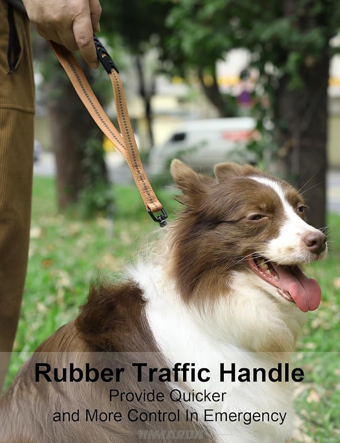 Dog Leashes for Medium Large Dogs Heavy Duty, 4-6FT Shock Absorbing No Pull Dog Leash with Advanced Easy Metal Clip, 2 Comfortable Padded Handles (Coyote Brown)-PurrikoPets