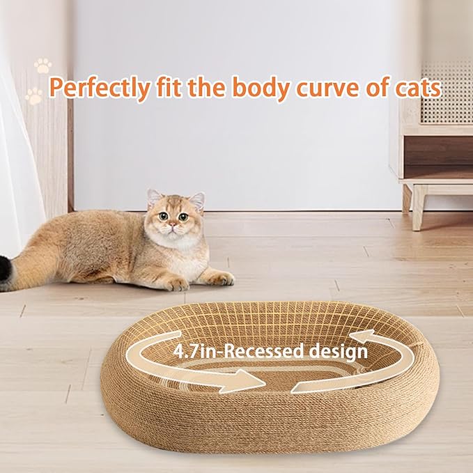 3-in-1 Sisal Scratching Board Bed, for Indoor Cats, Large Oval Cat Scratching Board, Toys for Playing and Nursing Paws (24x15x5 inches) (Large Size, Cat Bed - with Cooling Pad)-PurrikoPets