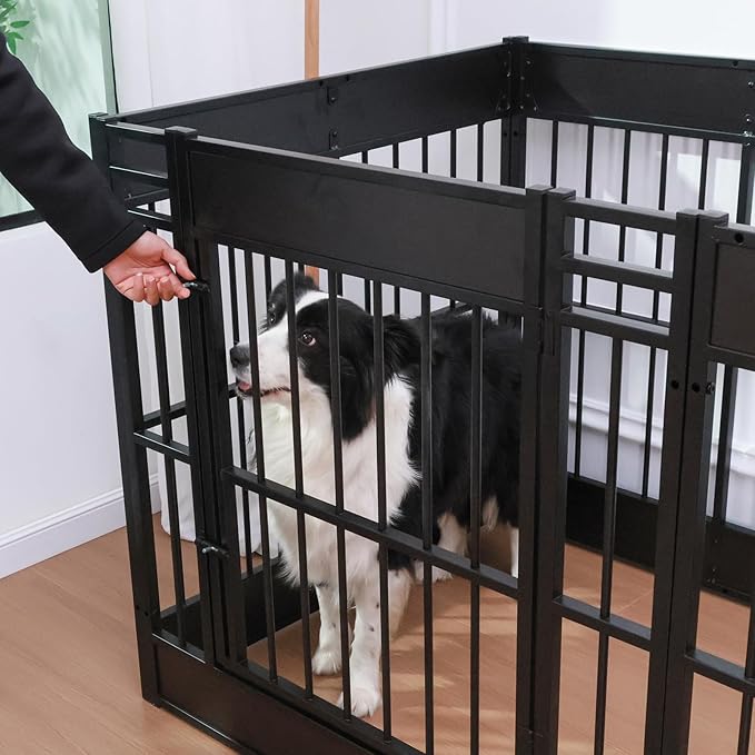 Dog Playpen, 35.4" Height Dog Pen Indoor, Heavy Duty, Safe and Sturdy, Furniture Style Puppy Pen (12 Panels (35.4" High), Black)-PurrikoPets
