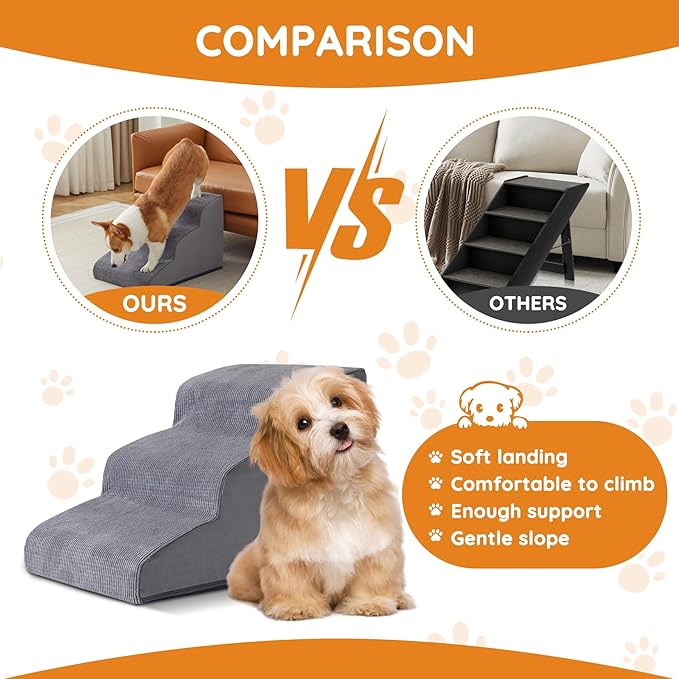 Dogs Steps for Bed, Dog Stairs for Small Dogs, 2-Step Dog Ramp for Bed, Couch, Sofa, and Chairs, Non-Slip Bottom Design, Cat Scratching, High Density Foam Portable Pet Step, Indoor, Grey-PurrikoPets