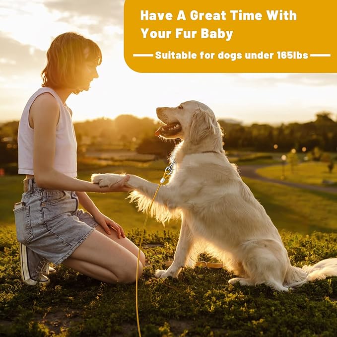 Dog Tie Out Cable 10/15/20/25/30 FT Runner for Yard Steel Wire Cable with Durable Superior Clips Yellow Chains for Outside Dog Lead for Large Up to 165 Lbs-PurrikoPets