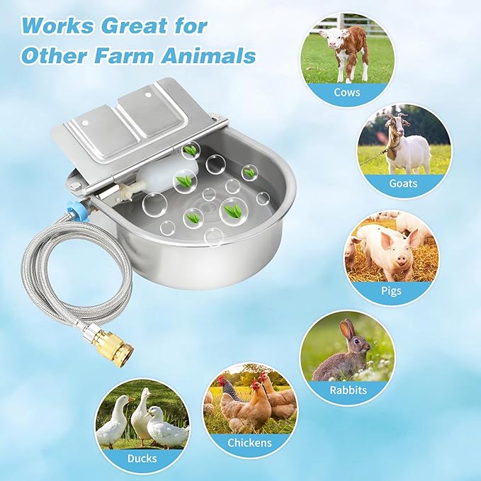 FHTONGE 304 Stainless Steel Automatic Dog Water Bowl Dispenser with Drainage and Float Valves, Large Auto Fill Dog Waterer for Outdoor Big Dogs Livestock Poultry Horse Cow Goat Pig Chicken Duck Rabbit-PurrikoPets