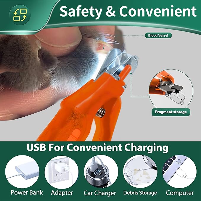 2-in-1 Cat Nail Clippers & Dog Nail Clippers Trimmers for Large Medium Small Dogs Cats Claw Trimmer Quick Sensor and Safety Guard USB Rechargeable with 2 LED Lights Dogs Nail Trimmer-PurrikoPets
