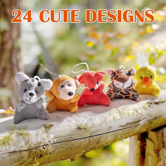 24 Pack Mini Stuffed Animals Bulk Party Favors For Kids Treasure Box Toys Classroom Plush Toys Claw Machine Key Chains Carnival Prizes Small Valentine Halloween Christmas Gifts Stocking Stuffers-PurrikoPets