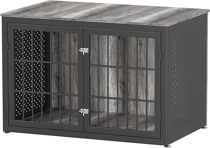 48" Heavy Duty Dog Crate Furniture for Extra Large Dogs, Metal Cage for High Anxiety Dogs, Wooden Kennel Furniture Indoor, Decorative Dog Kennel End Table, XL-PurrikoPets