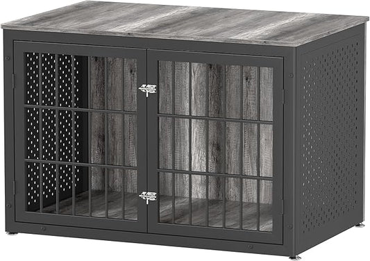 48" Heavy Duty Dog Crate Furniture for Extra Large Dogs, Metal Cage for High Anxiety Dogs, Wooden Kennel Furniture Indoor, Decorative Dog Kennel End Table, XL-PurrikoPets
