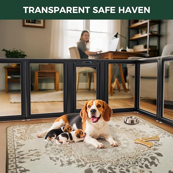 FXW AuraSpace Acrylic Indoor Unleashed Dog Playpen for Medium Dogs, 35 Inch, 8 Panels, Black-PurrikoPets