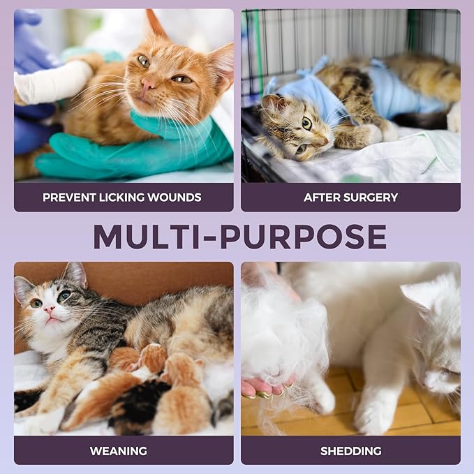 Dotoner Cat Surgery Recovery Suit for Female Male Anti-Licking Pet Surgical Pajamas Long Sleeve Prevent Shedding Cat Spay Recovery Suit&E Collar Alternative Bodysuit for Cats-PurrikoPets