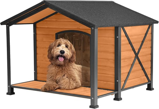 Extra Large Dog House Outdoor Weatherproof, Strong Metal Chew Proof Frame Dog Kennel for Small Medium Large Dogs-PurrikoPets