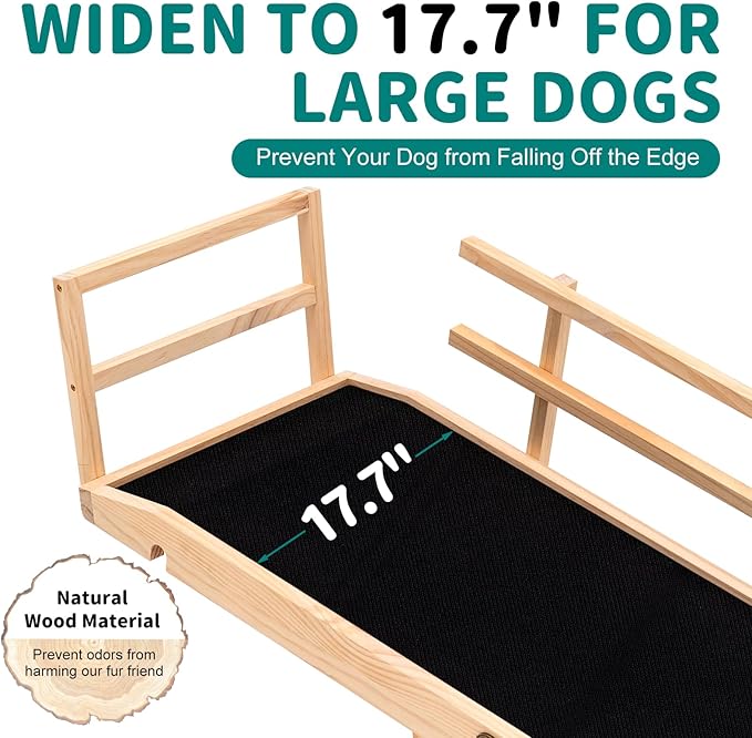 Dog Ramp for Bed, Adjustable Pet Ramps for Dog to Get on Bed, Non-Slip Rubber Surface - Folding Wooden Dog Ramp for Small/Large/Old Dogs, Adjustable up to 27.5 inch High Beds, Safety Railings-PurrikoPets