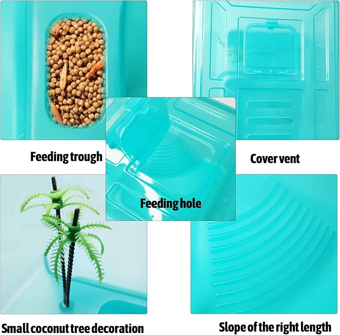 Fhiny Turtle Tank with Lid, Plastic Reptile Terrarium Turtle Breeding Box with Basking Platform Tortoise Aquarium for Crayfish Hermit Crabs Geckos Lizards Habitat Prevent Escaping (Medium)-PurrikoPets