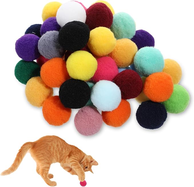 50PCS 1 Inch Cat Toys Balls Kitten Cat Pom Pom Balls Soft Cat Puff Ball Toys Rolling Interactive Cat Toy Ball Cat Nip Balls Fuzzy Balls for Cats Creative Crafts Decorations Assorted Color-PurrikoPets