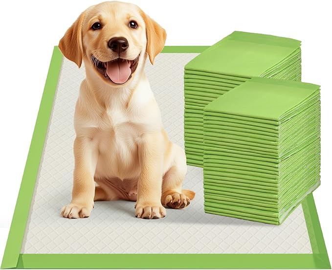 Gardner Pet Dog Pee Pads Rugular 22"x22", Thicker ECO Green Small Disposable Puppy Training Pads Super Absorbent Full Edge-Wrapping Pad for Dogs, Puppies, Doggies, Cats-(50 Count)-PurrikoPets