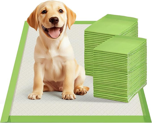 Gardner Pet Dog Pee Pads Rugular 22"x22", Thicker ECO Green Small Disposable Puppy Training Pads Super Absorbent Full Edge-Wrapping Pad for Dogs, Puppies, Doggies, Cats-(50 Count)-PurrikoPets