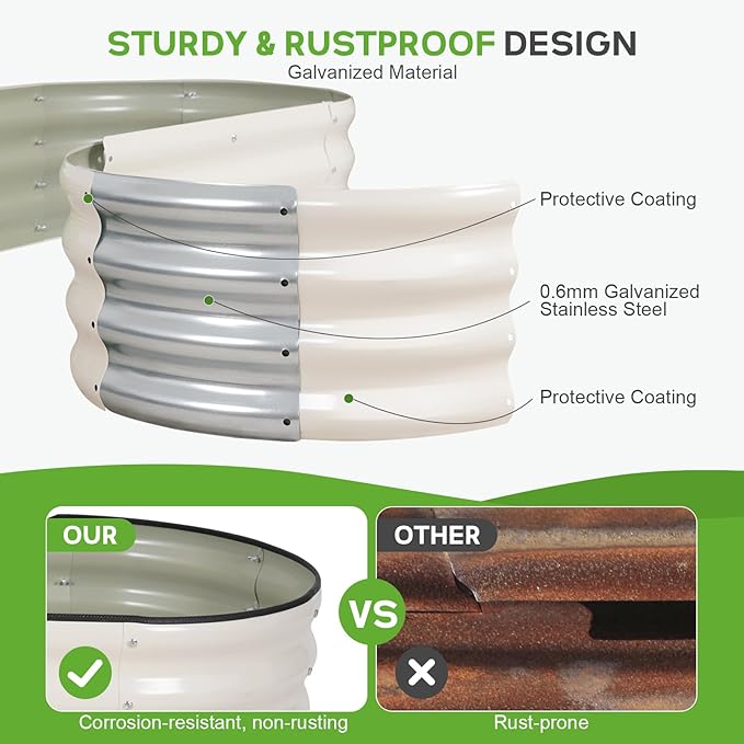 Galvanized Raised Garden Bed - 8×2×1ft Planter Raised Beds for Gardening | Oval Metal Garden Planter Box with Safety Edging and Bracing Rods for Vegetables Fruits and Flowers (White)-PurrikoPets