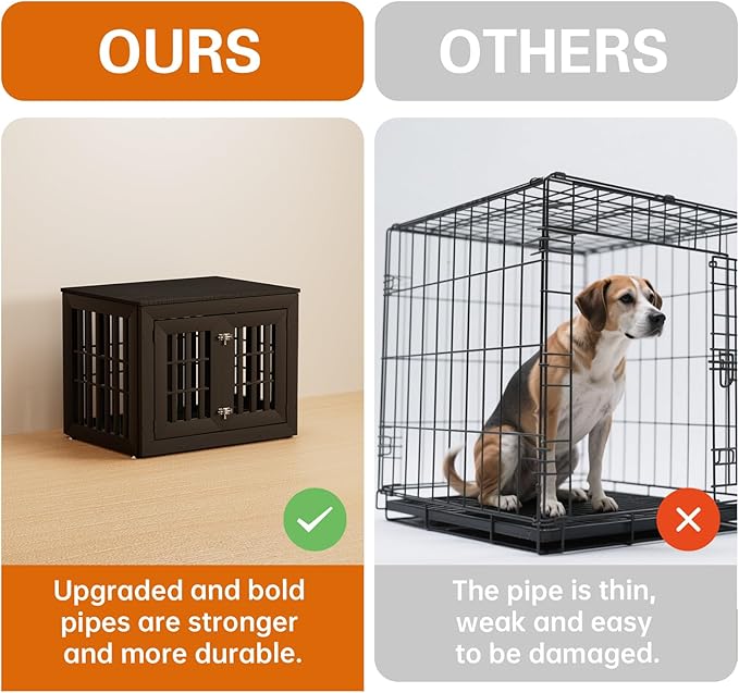 32" Heavy Duty Dog Crate Furniture for Small,Medium and Large Dogs,Rustic Wooden Dog Cage Kennel Indoor Furniture with Waterproof Top,Decorative Pet House Side End Table (Black)-PurrikoPets