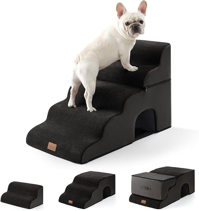 Extra Wide Dog Stairs with Tunnel, Detachable Large Pet Step for Small Medium Dog, Puppy or Cat, Ramp for High Bed, Couch, Sofa or Car, Stable, 19.7x33x22.4 inch, 5 Step, Black-PurrikoPets