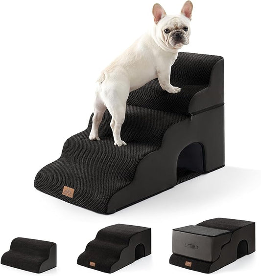 Extra Wide Dog Stairs with Tunnel, Detachable Large Pet Step for Small Medium Dog, Puppy or Cat, Ramp for High Bed, Couch, Sofa or Car, Stable, 19.7x33x22.4 inch, 5 Step, Black-PurrikoPets