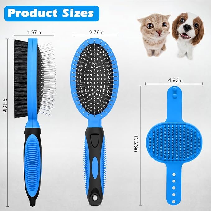 2PCS Pet Grooming Tools - Double-Sided Brush for Shedding and Bathing, Suitable for Short/Long Haired Dogs Cats and Horses, Deshedding Dog Brush, Mane & Tail Combs for Horses - Pet Supplies (Blue)-PurrikoPets