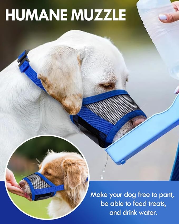 Dog Muzzle, Soft Air Mesh Muzzle for Small Medium Large Dogs Anti Biting Barking Chewing, Breathable Drinkable Adjustable Loop Pets Muzzle for German Shepherd Husky Labrador Retriever (Blue,M)-PurrikoPets