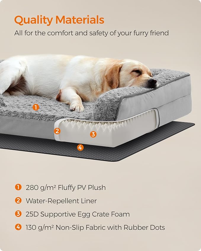 Feandrea Orthopaedic Dog Bed for Large Dogs, Waterproof Dog Sofa Bed with Removable Washable Cover, 42 x 32 x 7 Inches, Dove Gray UPGW253G01-PurrikoPets