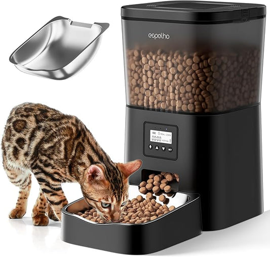 Espelho Automatic Cat Feeder- 4L Timed Cat Food Dispenser 1-6 Meals Control for Cat and Small Dog- Auto Pet Feeder with Desiccant Bag Keep Fresh for Reliable Easy Set Up and Clean- Voice Recorder-PurrikoPets