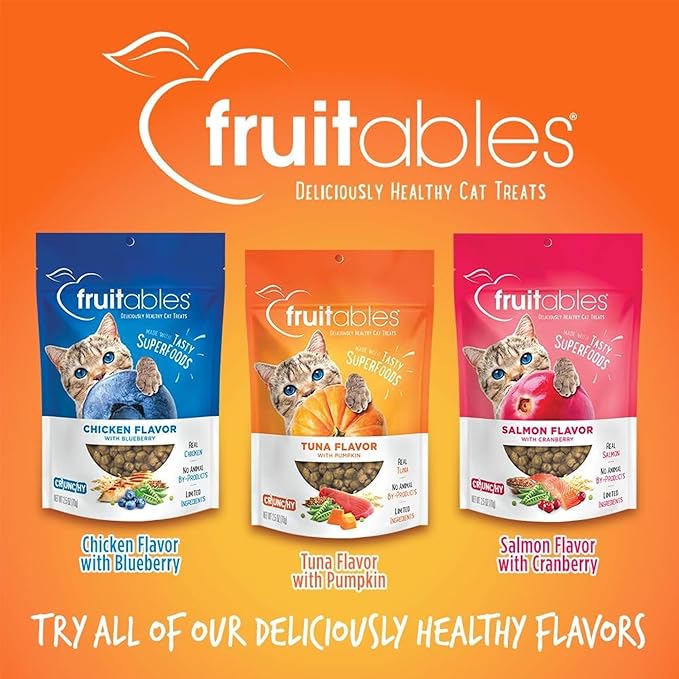 Fruitables Cat Treats, Healthy Treats For Cats, Low Calorie and Packed with Protein, Crunchy Biscuits, Free of Wheat, Corn and Soy, Made with Real Tuna and Pumpkin, 2.5oz-PurrikoPets