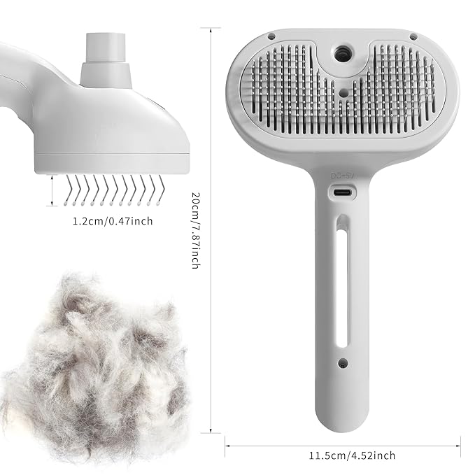 3-in-1 Steam Brush for Cats & Dogs – Hair Removal Comb with One-Click Release & Water Spray – Grooming Brush for Shedding, Long/Short Hair-PurrikoPets