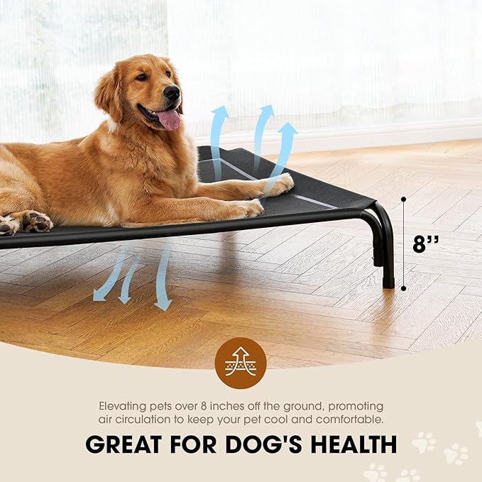 Elevated Dog Bed, Raised Outdoor Dog Bed for Extra Large Sized Dog, Portable Cooling Pet Cot with Breathable & Washable Mesh, Indoor & Outdoor Pet Hammock with Skid-Resistant Feet.-PurrikoPets