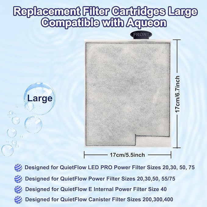 10 Pack Replacement Filter Cartridges Large for Aqueon,Large Filter Compatible with Aqueon QuietFlow Power LED PRO & Power Filter&E Internal Size 40 Canister-PurrikoPets