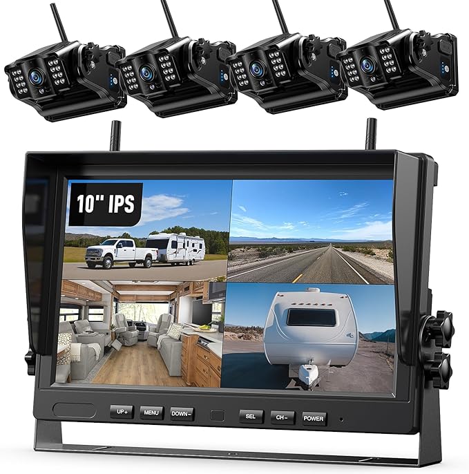 eRapta 4 Wireless Backup Camera Magnetic: 10.1" IPS Full-Size DVR Monitor, Install-Free RV Camera System with IR Night Vision, Built-in 9600mAh Battery for RV/Camper/Truck/Trailer/Tractor ACT104-PurrikoPets
