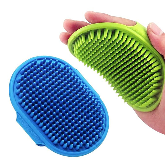 Dog Grooming Brush, Lilpep Pet Shampoo Bath Brush Soothing Massage Rubber Comb with Adjustable Ring Handle for Long Short Haired Dogs and Cats (Blue+Green, pack of 2)-PurrikoPets