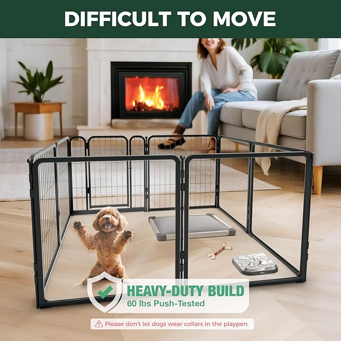 FXW Homeplus Unleashed Indoor Dog Playpen - Stress-Free and Safe Play, Heavy Duty 24 Inch 4 Acrylic Panels + 4 Wire Panels Dog Pen for Puppy and Small Dogs, Black│Patented-PurrikoPets