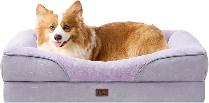 EHEYCIGA Memory Foam Dog Bed for Medium Size, Orthopedic Dog Sofa with Sides and Waterproof Liner, Washable Bolster Pet Couch with Removable Cover, 35x22x6.5 Inch, Purple-PurrikoPets