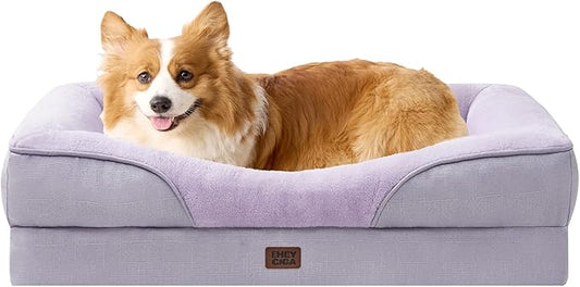 EHEYCIGA Memory Foam Dog Bed for Medium Size, Orthopedic Dog Sofa with Sides and Waterproof Liner, Washable Bolster Pet Couch with Removable Cover, 35x22x6.5 Inch, Purple-PurrikoPets