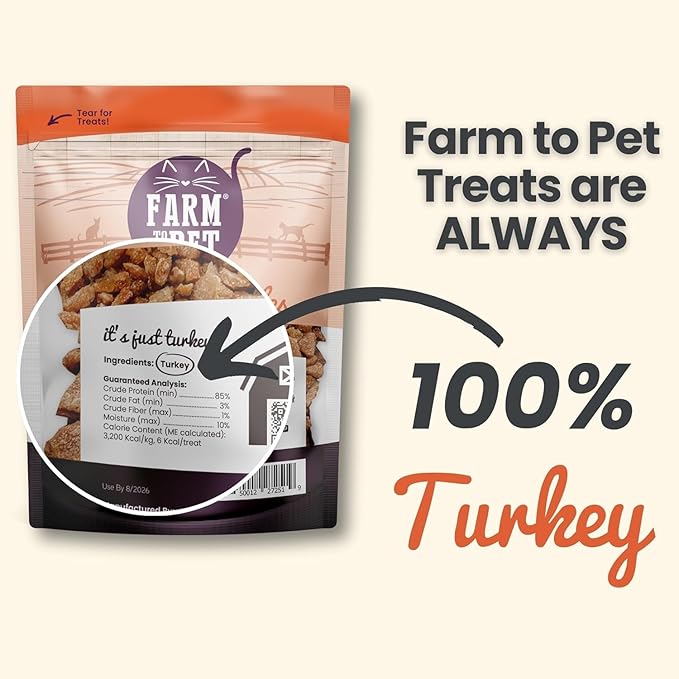 Farm To Pet - Cat Treat Crumbles - 3 oz Single Ingredient Turkey Cat Treats or Snacks - Healthy for Indoor Cats and Kitten- Essential Products (Mix with Wet or Dry Food)-PurrikoPets
