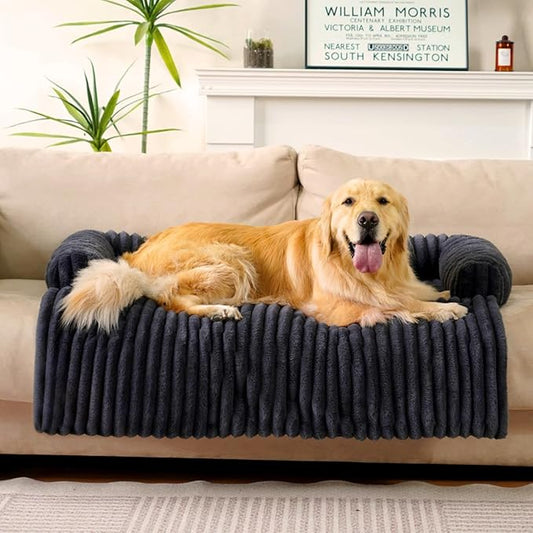 FUNNY FUZZY Pet Couch Cover for Sofa, Calming Dog Bed for Couch, Fluffy Plush Dog Couch Mat for Furniture Protector for Large Medium Small Pets, 47×37 in, Dark Grey-PurrikoPets
