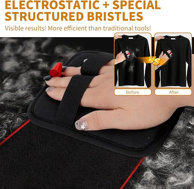 2PCS Electrostatic Pet Grooming Gloves, Reusable Hair Remover for Dog Cat Fur on Clothes Furniture Car Seat/Black-PurrikoPets