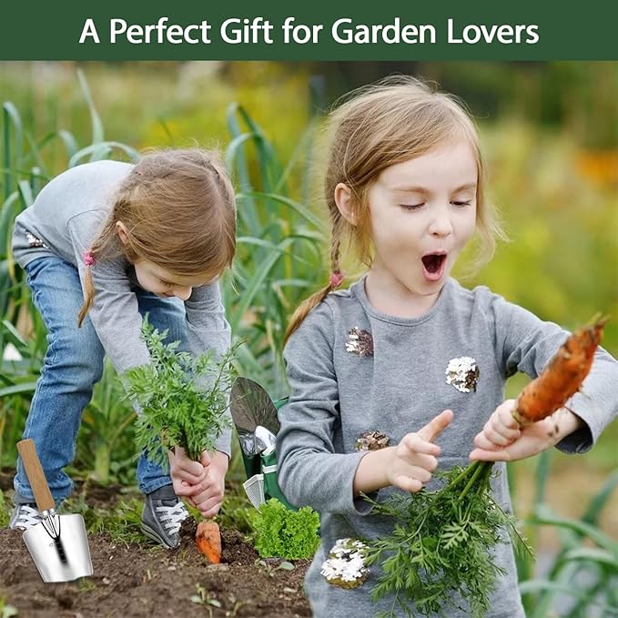 Garden Tool Set, 10 Piece Kit with Heavy Duty Folding Stool, Detachable Storage Tote Bag, Stainless Steel Tools, Gifts for Women Men Green-PurrikoPets