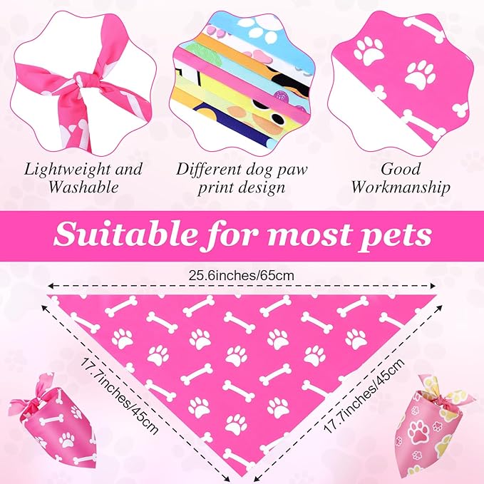 Abbylike 50 Pcs Paw Print Dog Bandanas Bulk Soft Triangle Scarves for Pets Party Costume Doggie Walking Photo Props Bibs for Pets Shops Adoption Events Halloween Party Gifts(25.6 x 17.7 x 17.7 Inch)-PurrikoPets