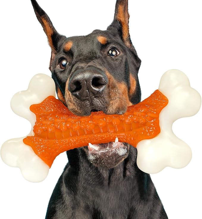Dog Toys for Aggressive Chewers Large Breed, Tough Bones, Nylon Puppy Teething Chew Toys Medium Dogs, Heavy Duty Peanut Butter Flavor Toys-PurrikoPets