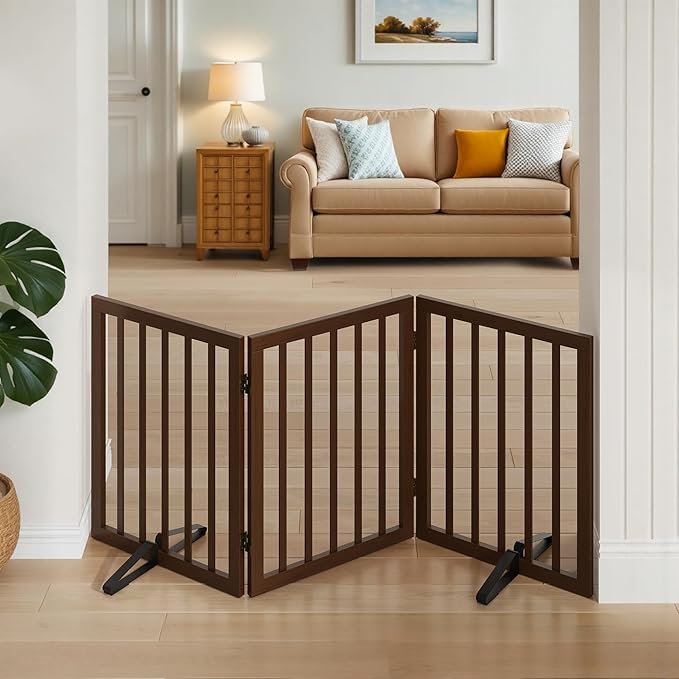 Dog Gate for Stairs,Foldable Dog Gate for Indoor Doorways House,Freestanding Pet Gates for Dogs,Doogie Puppy Fence Gate-PurrikoPets