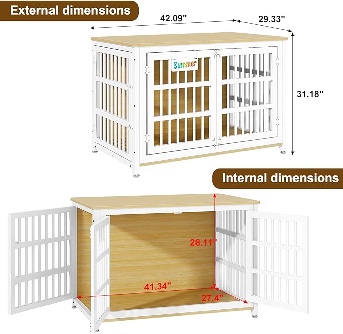 EasyCom Heavy Duty Dog Kennel Indoor with Name Tag, XL Dog Crate Furniturefor Large and Medium Dogs, Double-Doors Sturdy Dog Cage for Anxiety Dog, Decorate House as TV Stand, End Table, Bedside Table-PurrikoPets