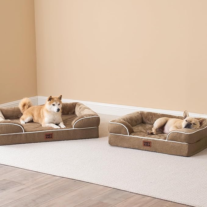 EHEYCIGA Orthopedic Dog Beds for Extra Large Dogs, Waterproof Memory Foam XXL Dog Bed with Sides, Non-Slip Bottom and Egg-Crate Foam Big Pet Couch Bed with Washable Removable Cover, Camel-PurrikoPets